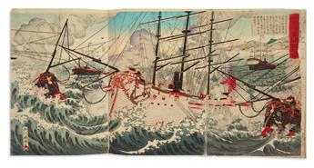 (SINO-JAPANESE WAR.) Collection of 24 three-panel Senso-e color woodblock prints.